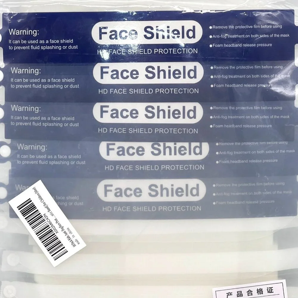 10 Pack Kids Anti-Fog HD Face Shields Protection With Elastic Band Foam Headband